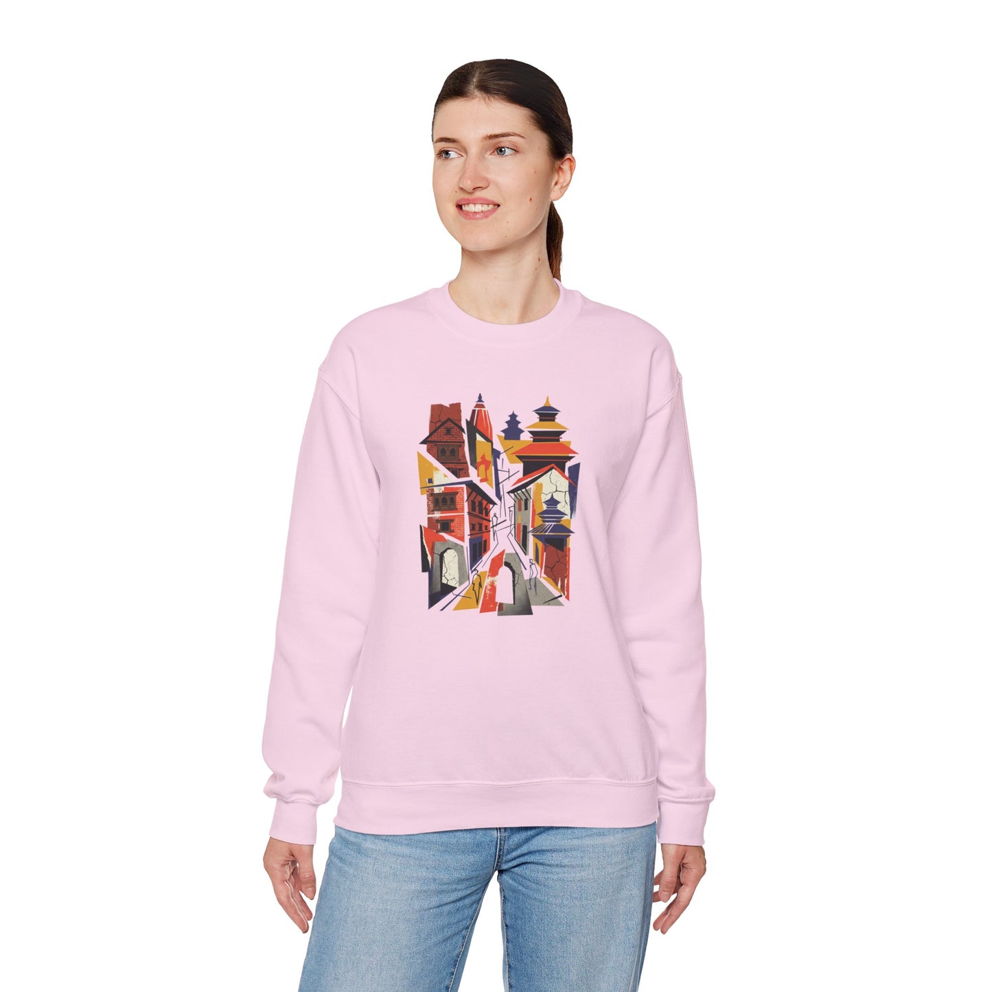 Crewneck Sweatshirt — Abstract Cityscape Graphic (Colorful Architectural Illustration)