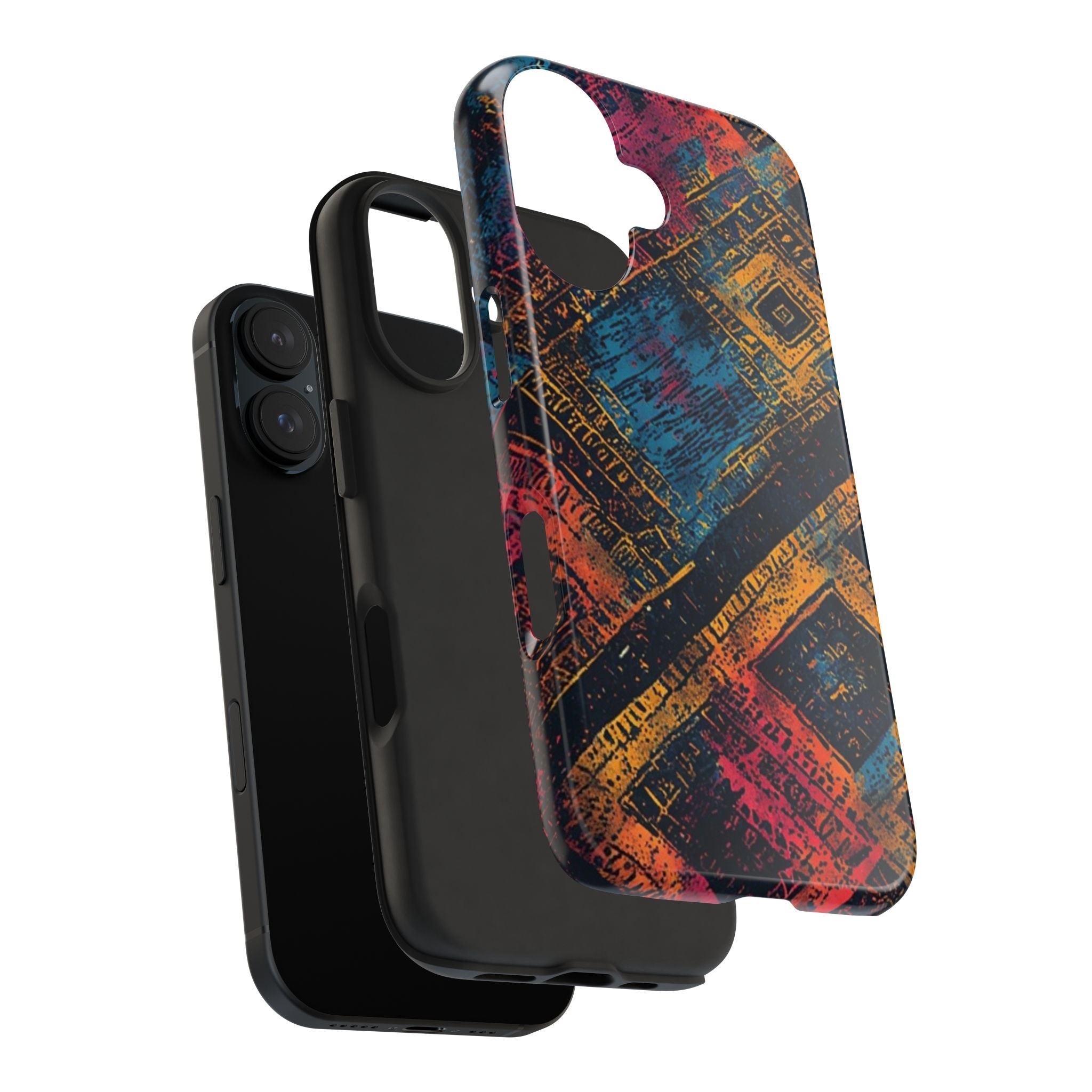 Tough Phone Case – Abstract Rustic Geometric Design (Blue, Orange, Magenta)