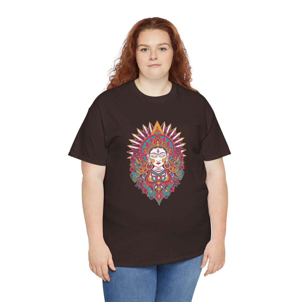 Spiritual Goddess Sun Mandala Tee — Colorful Boho Yoga T‑Shirt