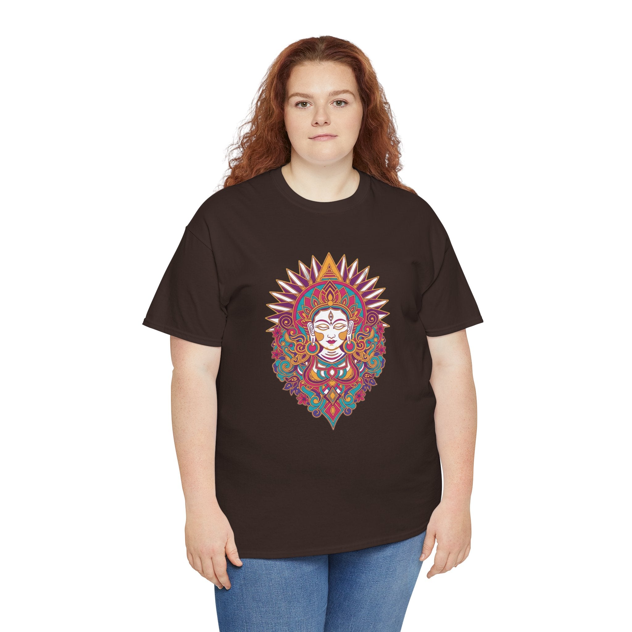 Spiritual Goddess Sun Mandala Tee — Colorful Boho Yoga T‑Shirt