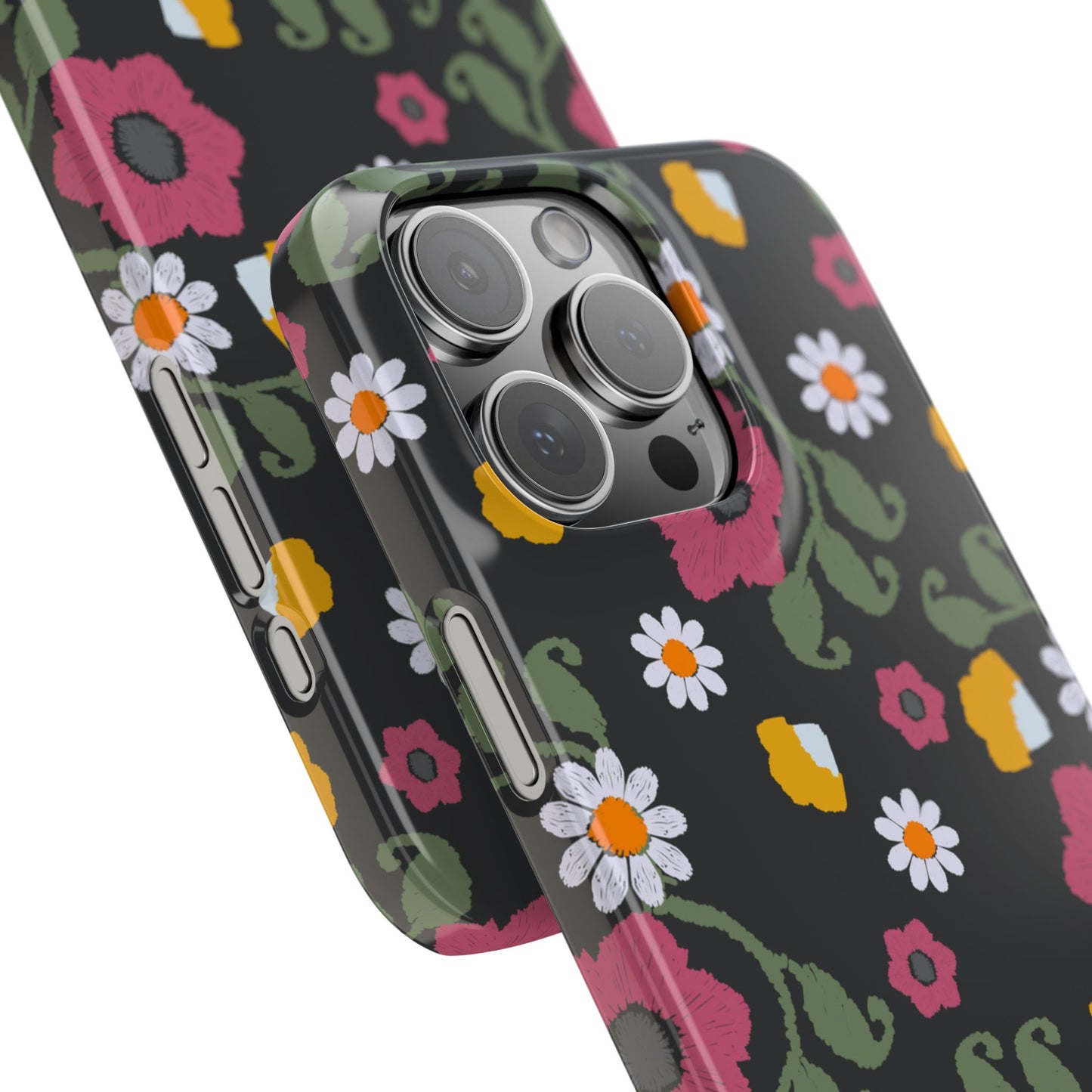 Floral Slim Phone Case, Black Flower Phone Cover, Stylish Phone Accessory, Gift for Her, Trendy Floral Case