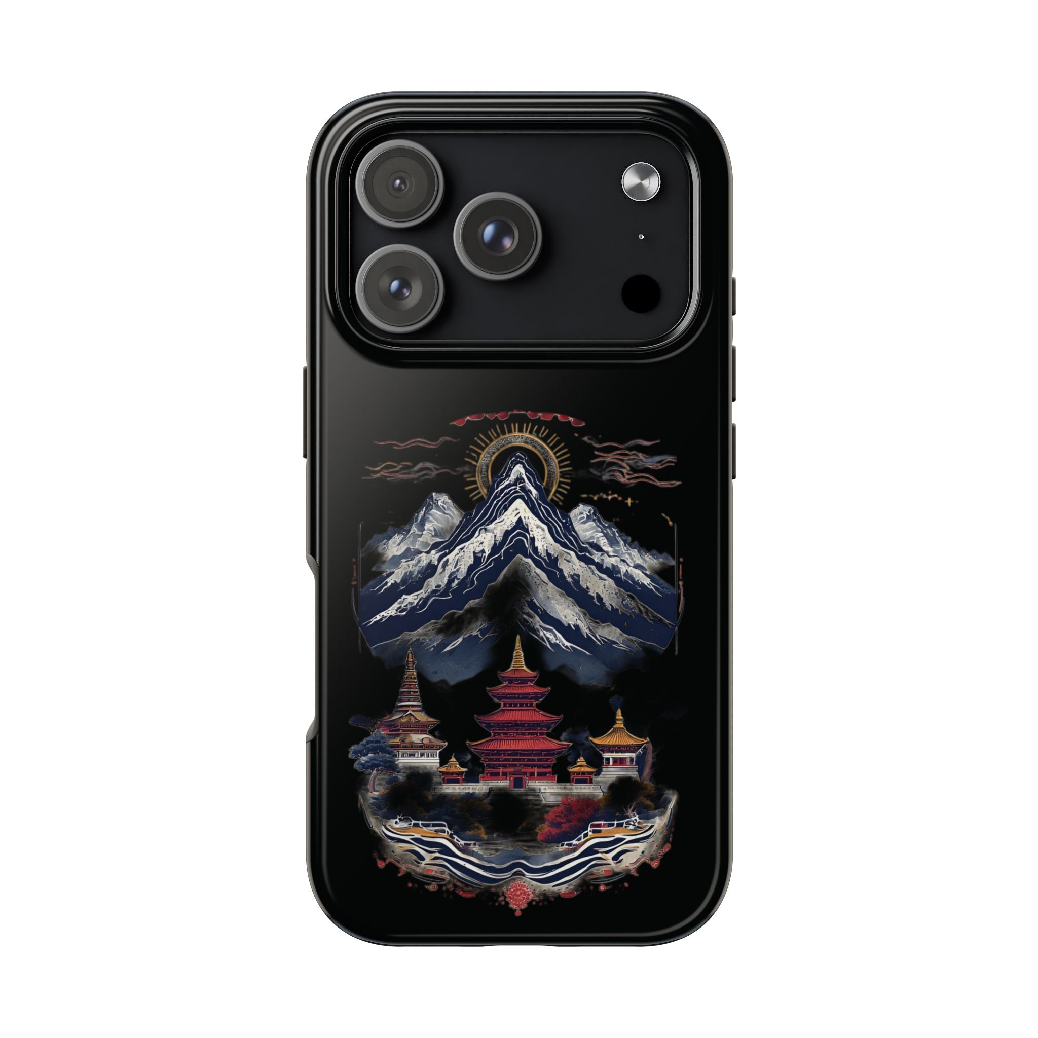 Mountain Temple Tough Phone Case — Japanese-Inspired Landscape Phone Cover