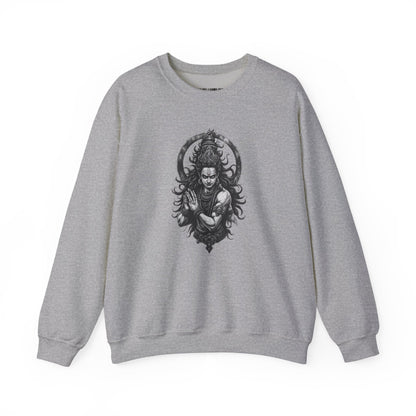 Shiva Meditation Crewneck Sweatshirt — Detailed Shiva Portrait Spiritual Yoga Pullover