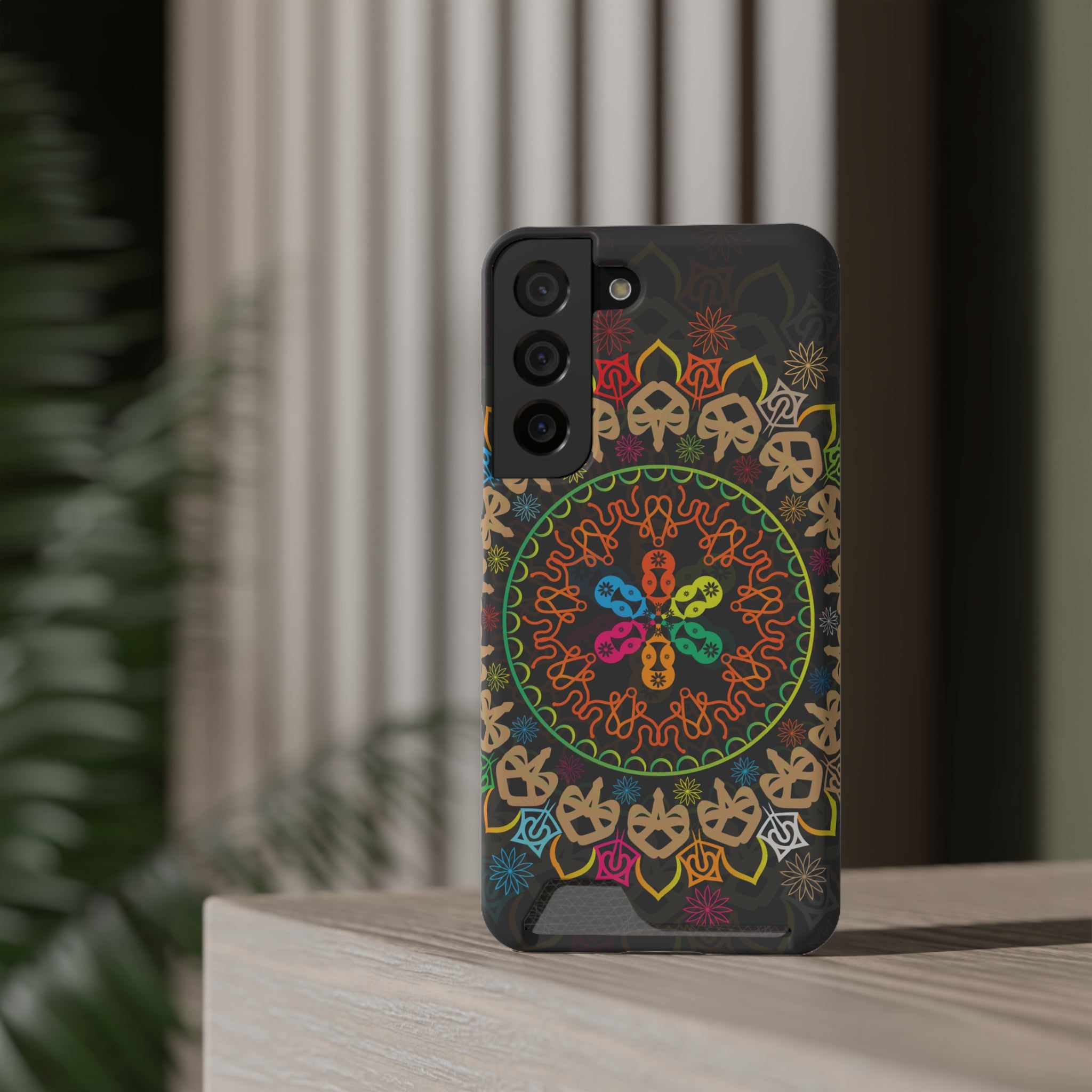 Colorful Mandala Phone Case with Card Holder, Bohemian Phone Accessory, Gift for Him/Her, Vibrant Smartphone Case, Artistic Phone Cover