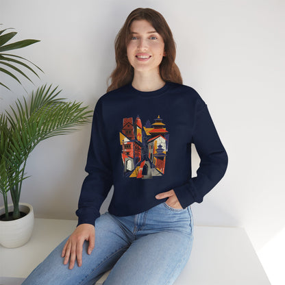 Architectural Cityscape Crewneck Sweatshirt — Abstract Urban Alley Art