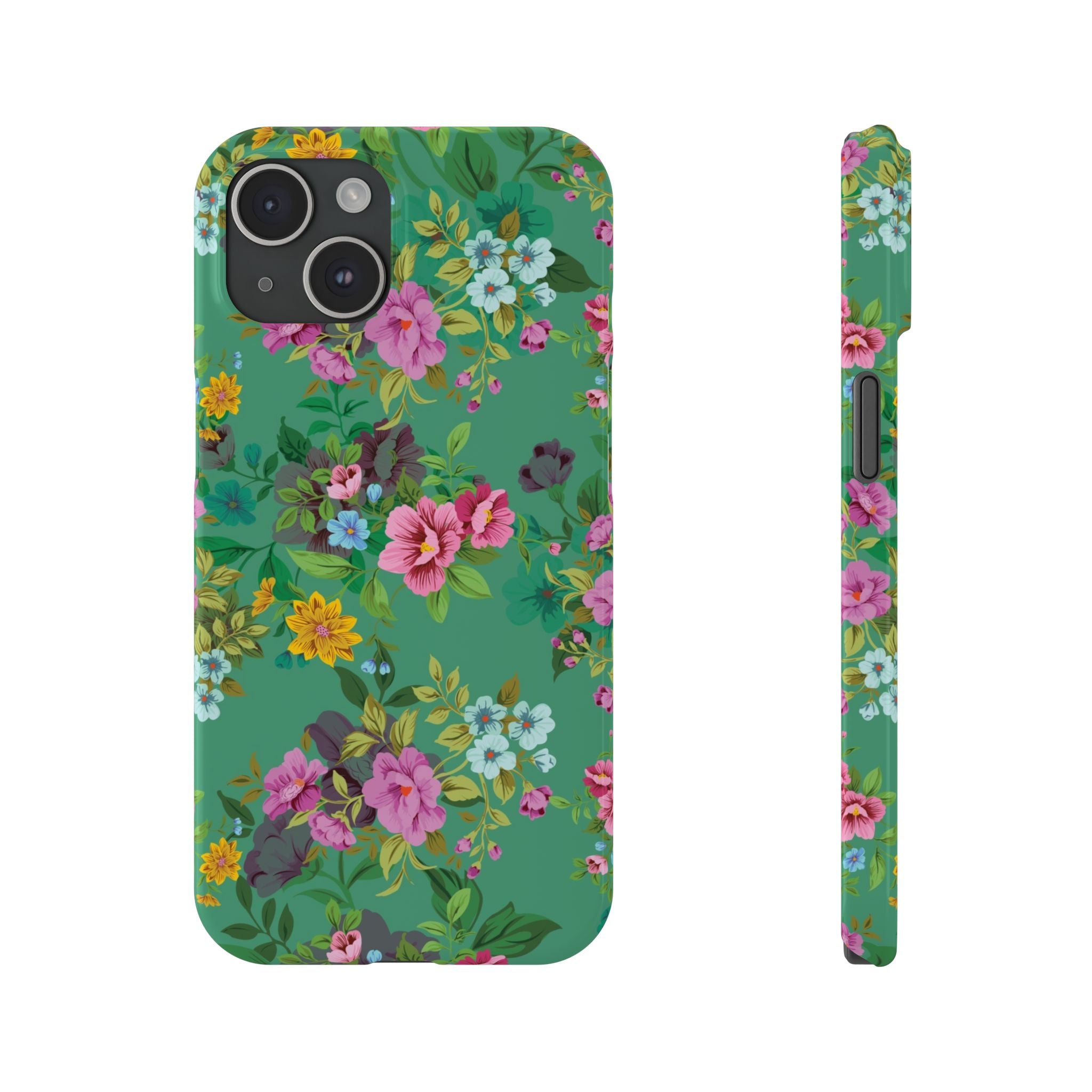 Floral Vintage Green Slim Phone Case — Pink & Yellow Garden Print