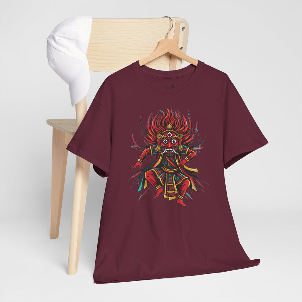 T-Shirt — Fierce Red Oni Demon Graphic Tee (Mythic Japanese Mask Design)