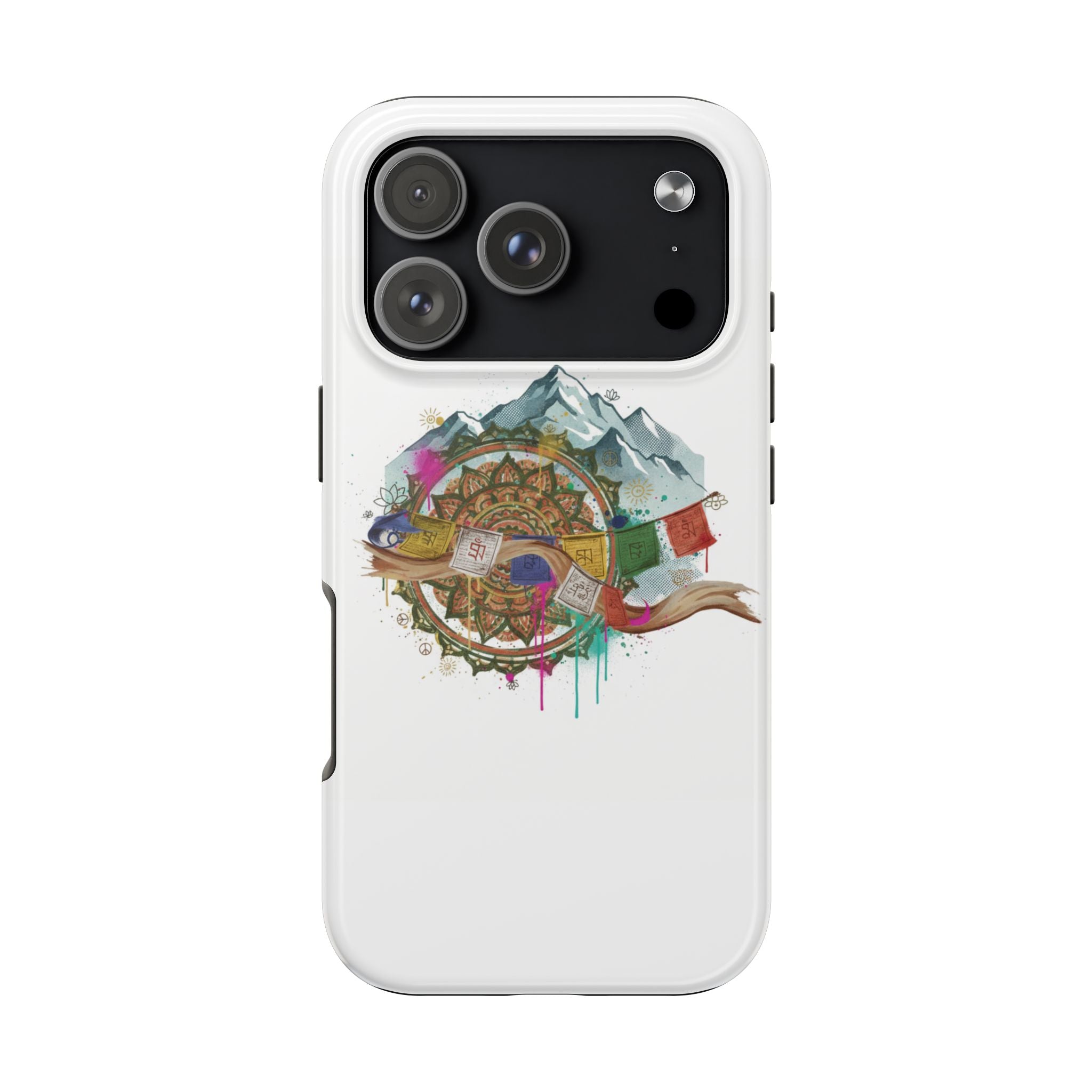 Mountain Compass Tough Phone Case with Prayer Flags & Fish Design