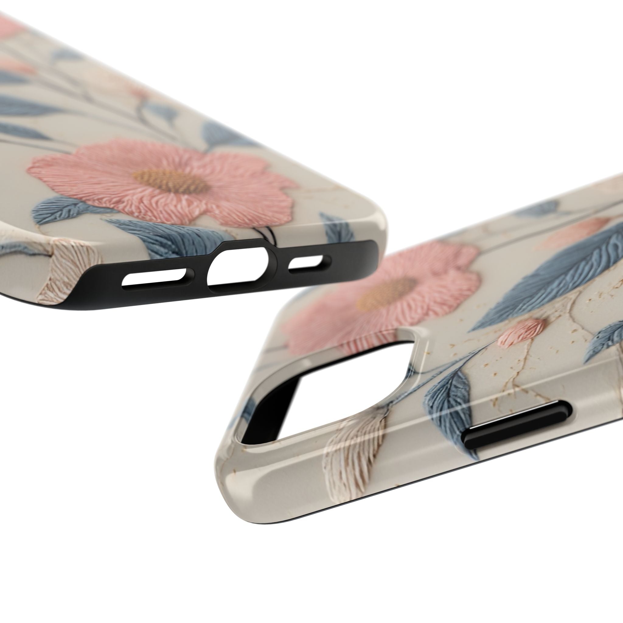 Floral Embroidered Tough Phone Case — Pink Blossom Protective Phone Cover