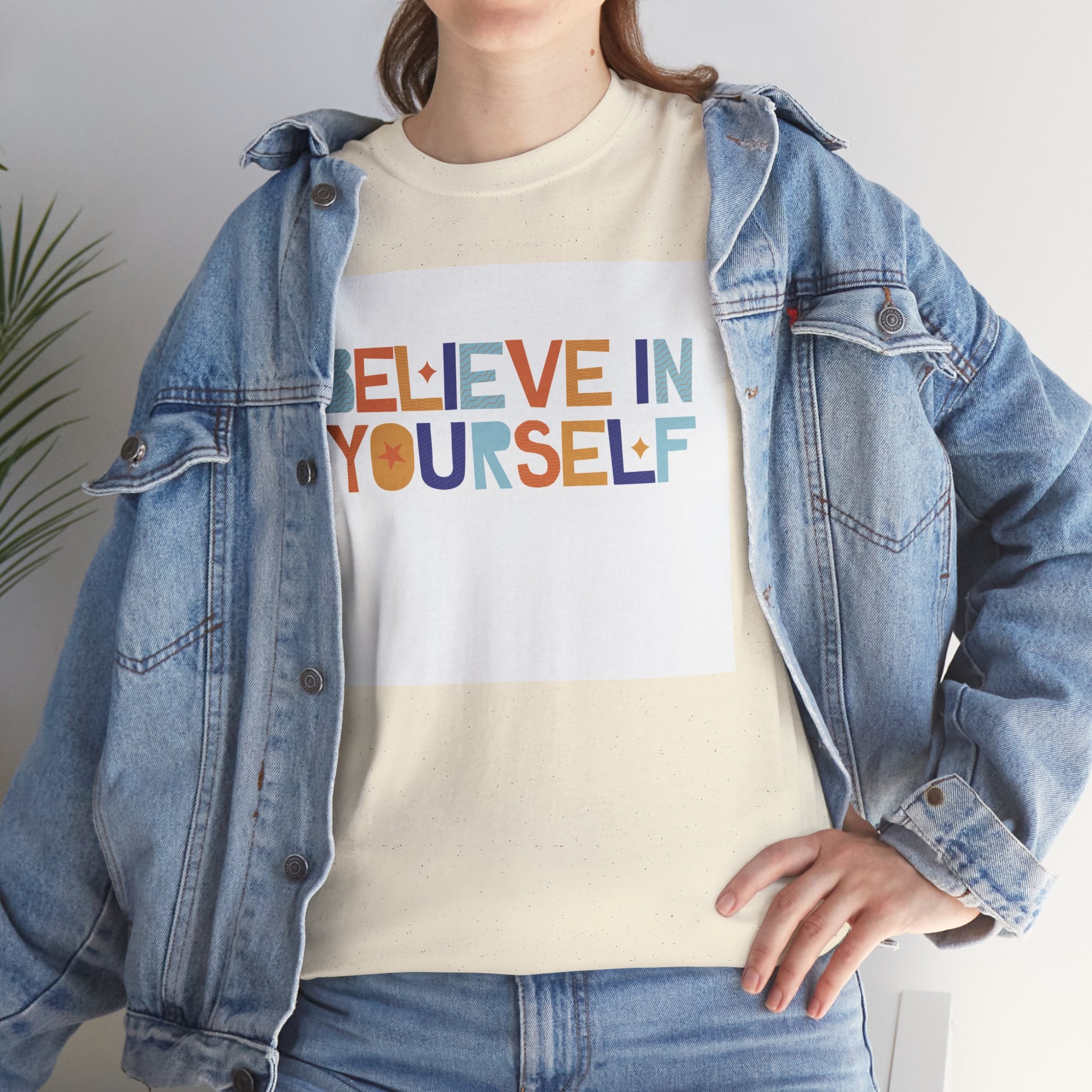 T-Shirt — "Believe in Yourself" Colorful Retro Motivational Tee