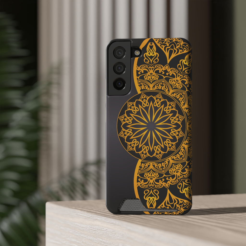 Elegant Mandala Phone Case With Card Holder, Boho Chic Gift, Smartphone Protector, Functional Accessory, Stylish Tech Decor