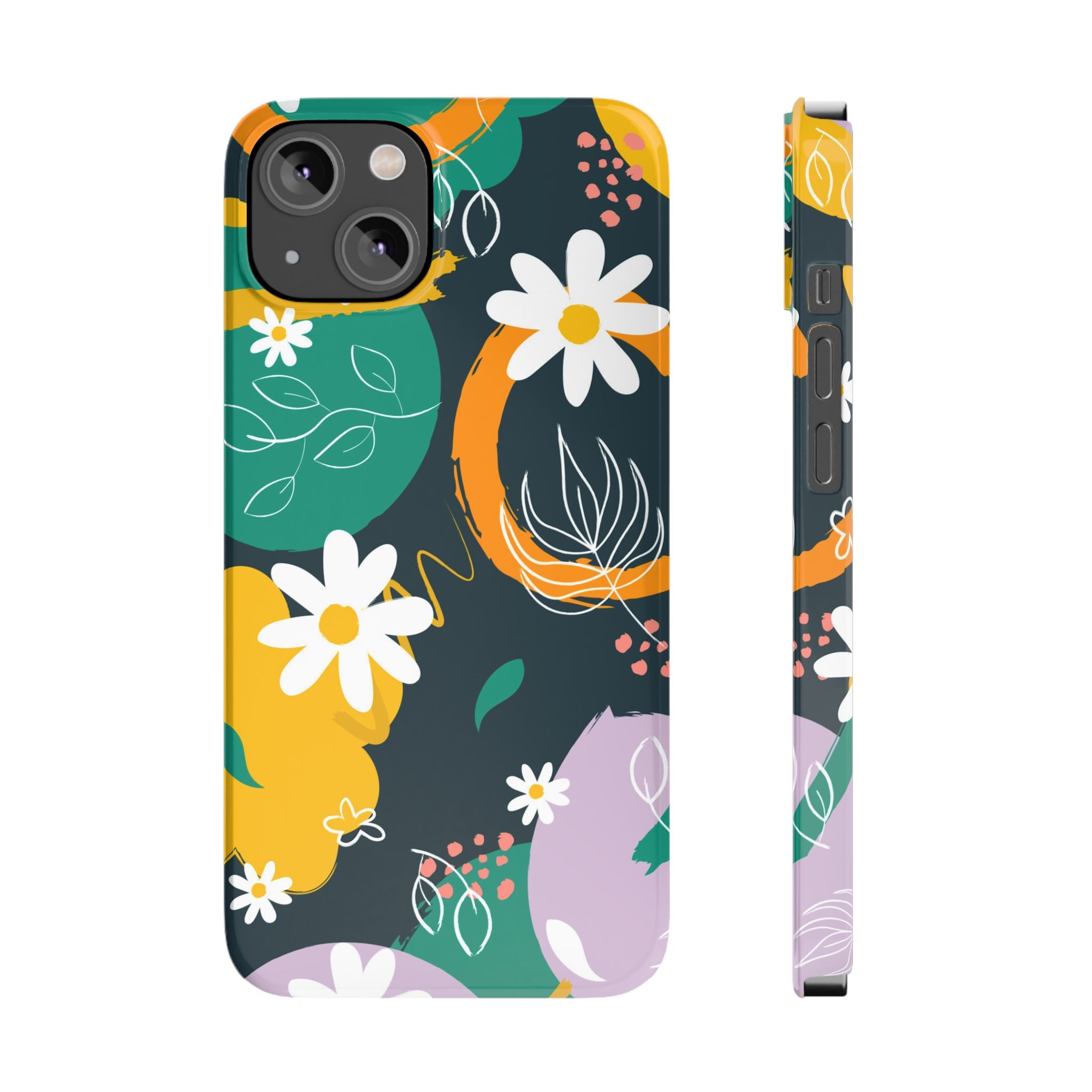 Floral Circle Slim Phone Case — Colorful Abstract Daisies Phone Cover