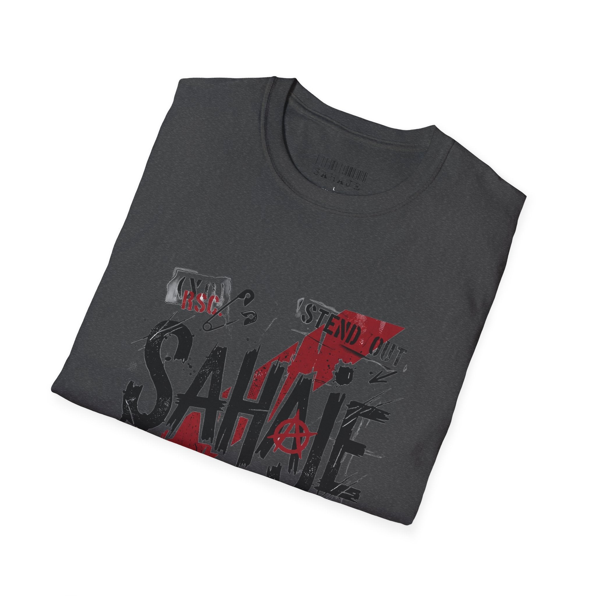 Sahajé Graphic T-Shirt — Bold Streetwear Tee with Red Slash Design