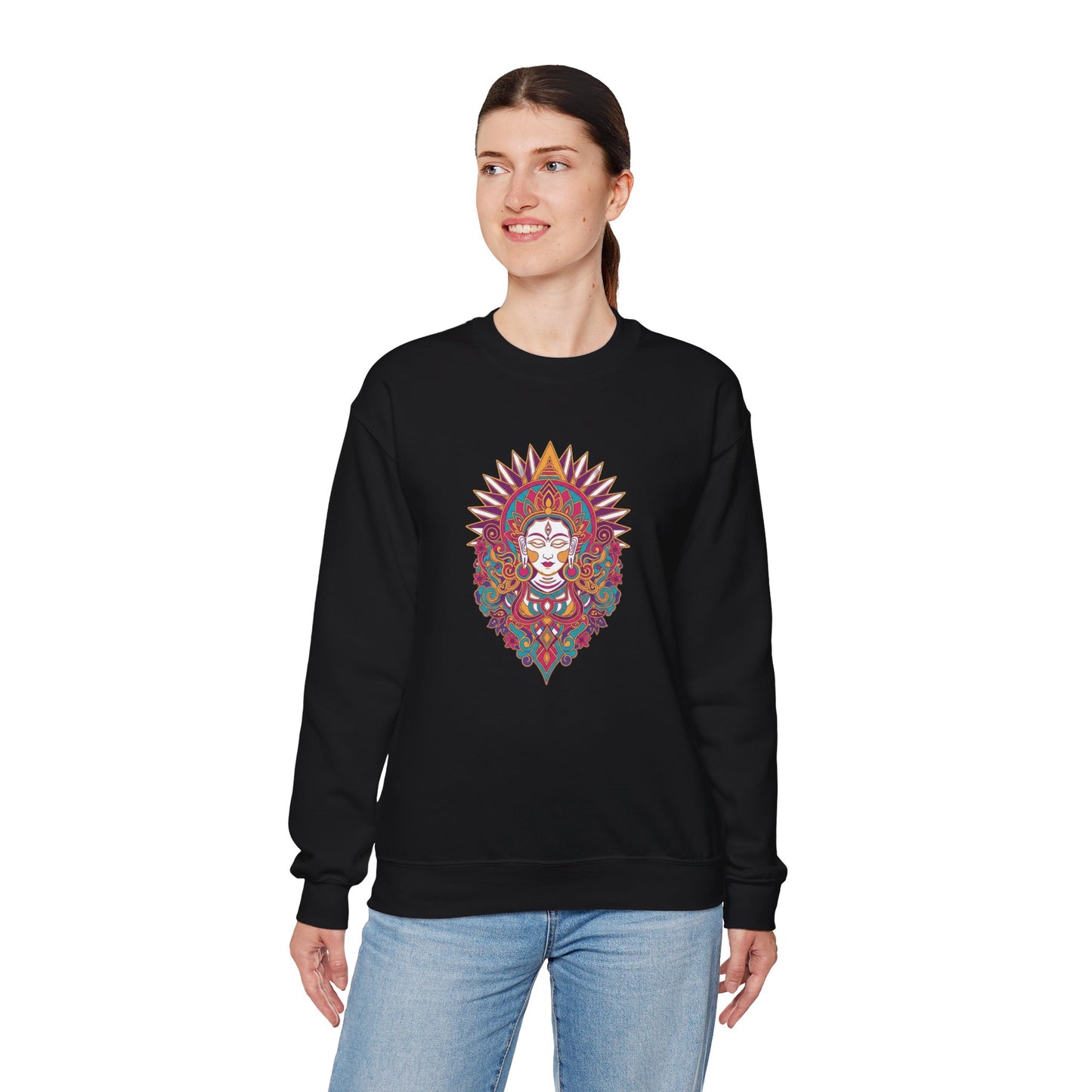 Crewneck Sweatshirt — Colorful Mandala Goddess Graphic