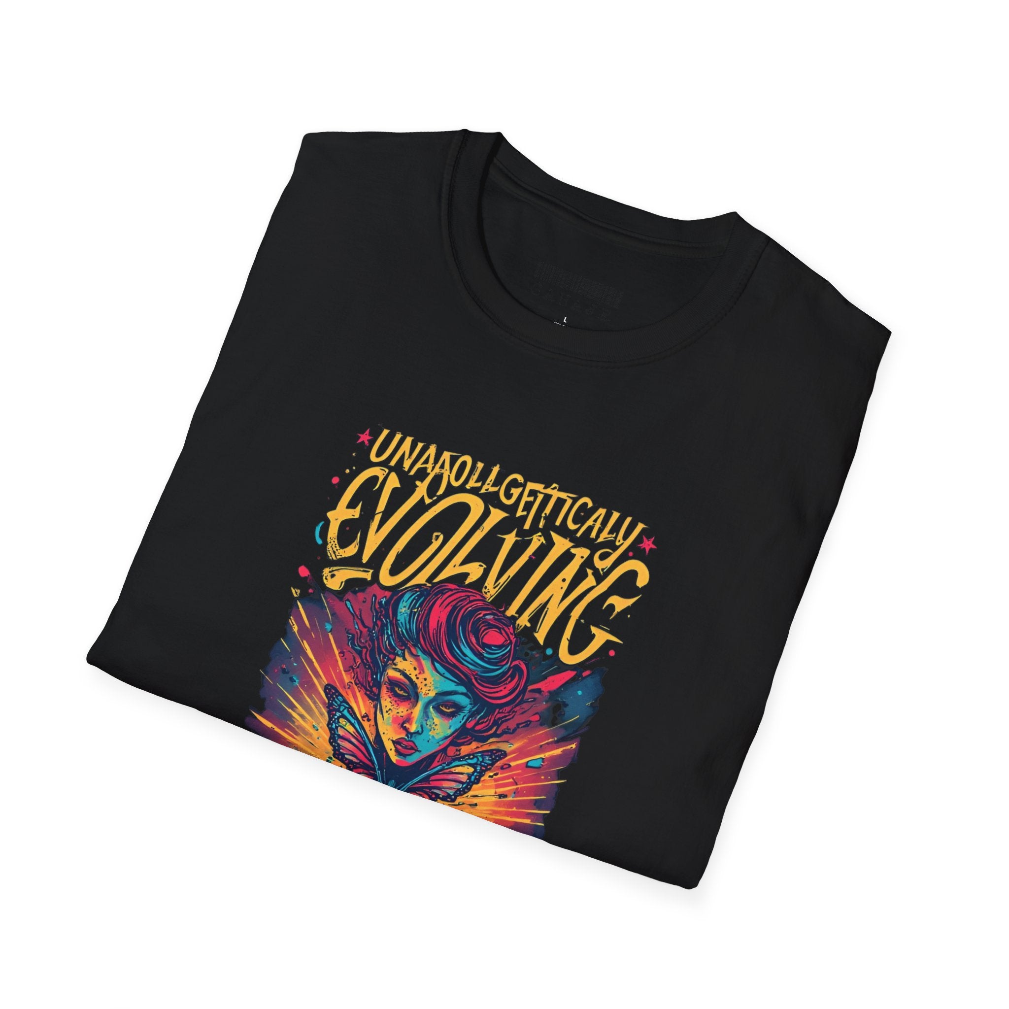 Unapologetically Evolving T-Shirt — Vibrant Butterfly Woman Graphic Tee