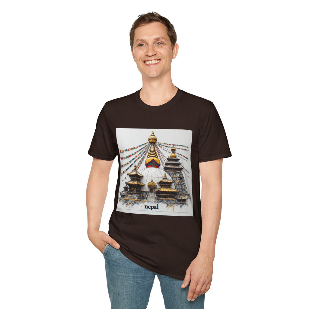 Nepal Temple Graphic T-Shirt — Boudhanath Stupa Prayer Flags Travel Tee