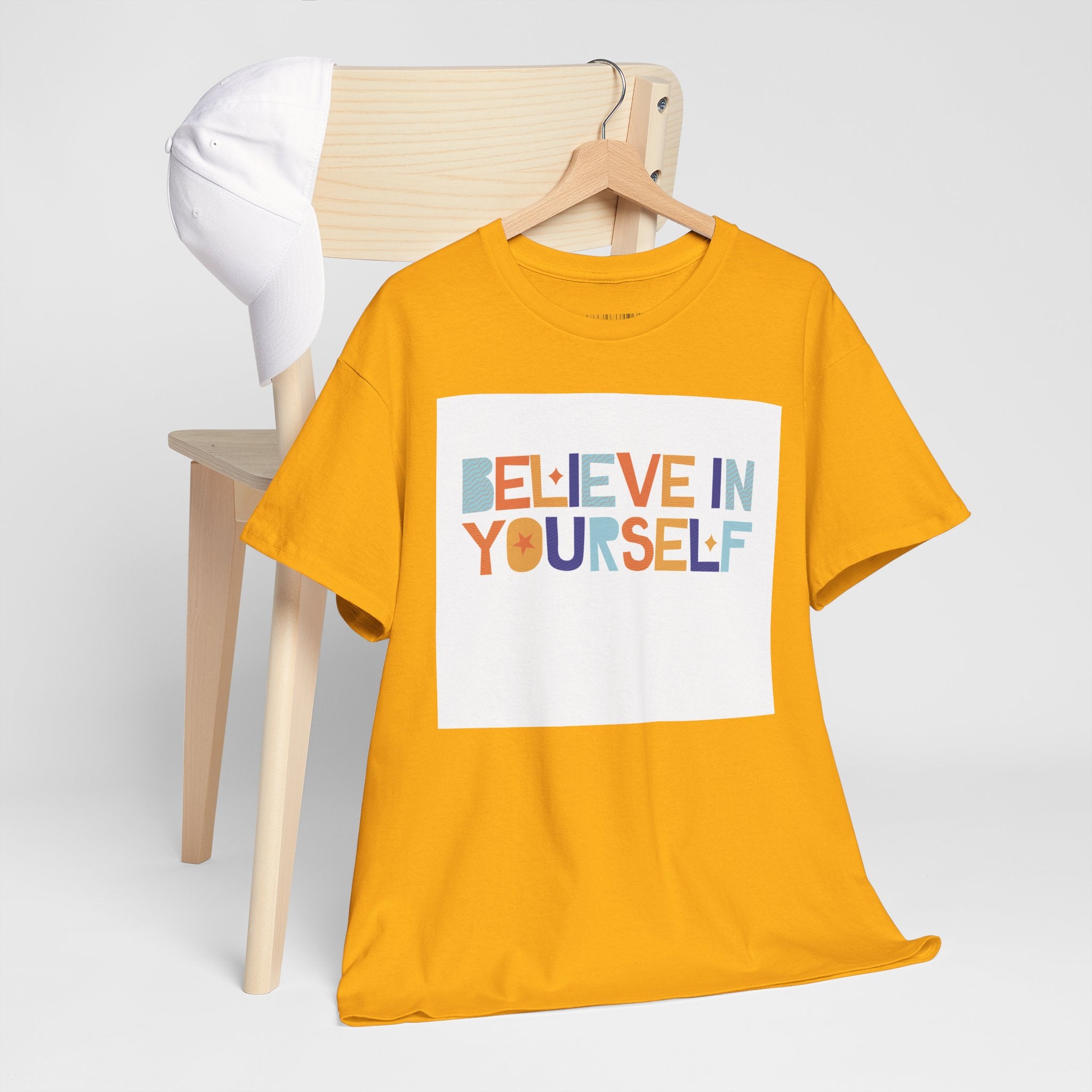 T-Shirt — "Believe in Yourself" Colorful Retro Motivational Tee