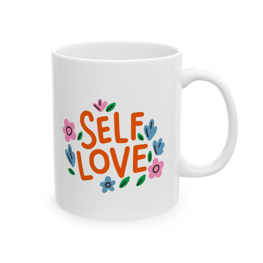 Self Love Floral Ceramic Mug | Inspire Kindness, Gift for Friends, Motivational Coffee Mug, Self-Care Reminder, Perfect for Birthdays
