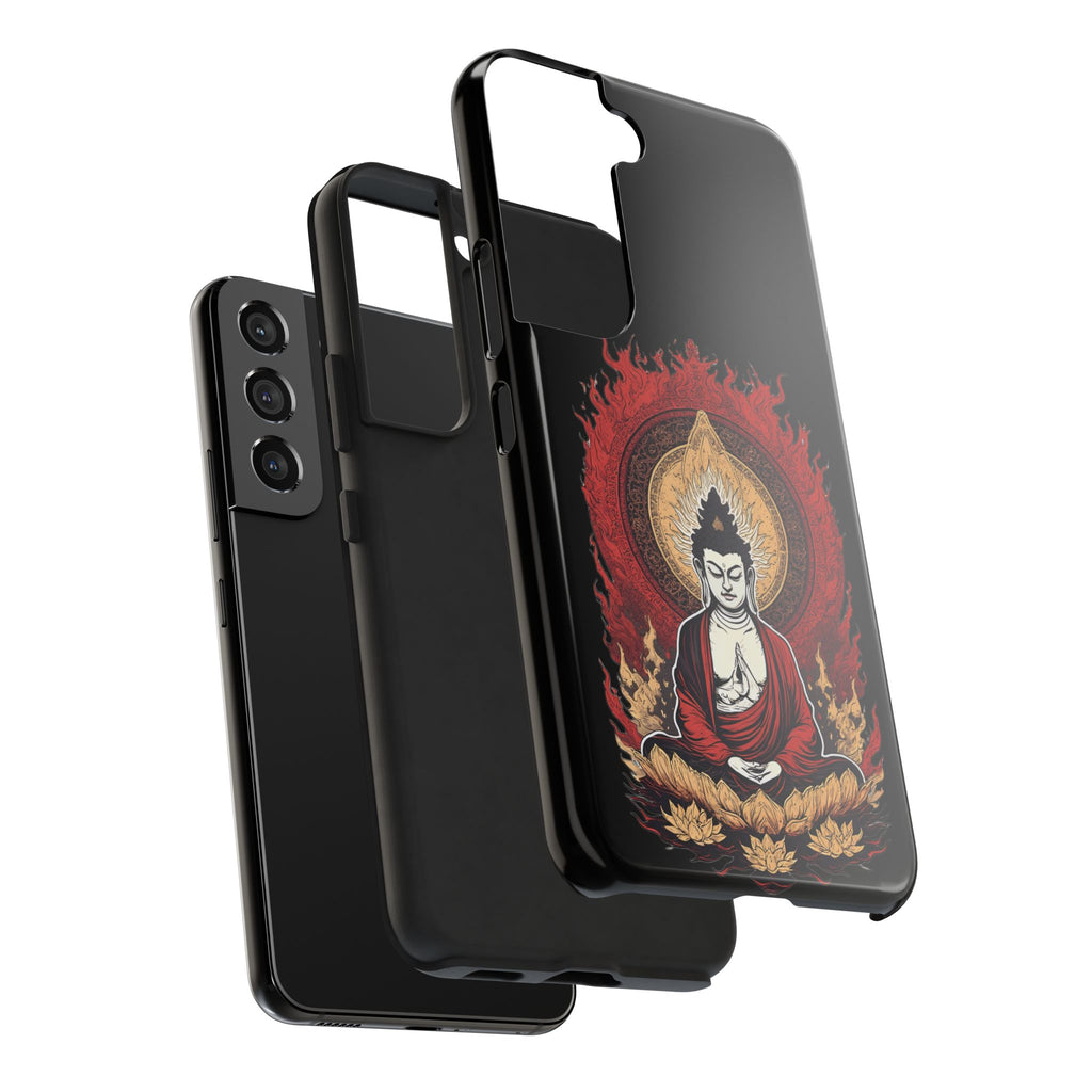 Buddha Meditation Tough Phone Case — Flame Halo Lotus Spiritual Protective Cover