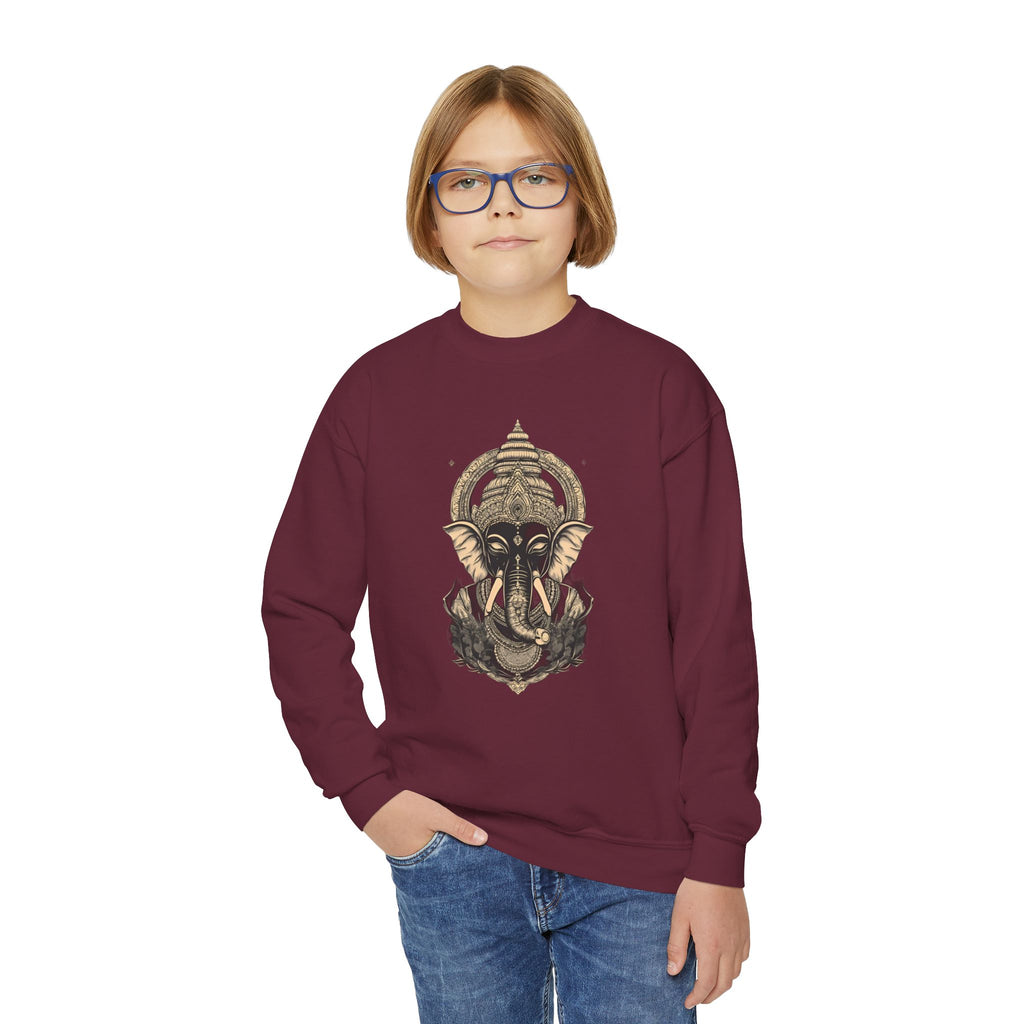 Ganesha Elephant Graphic Crewneck Sweatshirt — Youth Spiritual/Boho Kids Pullover