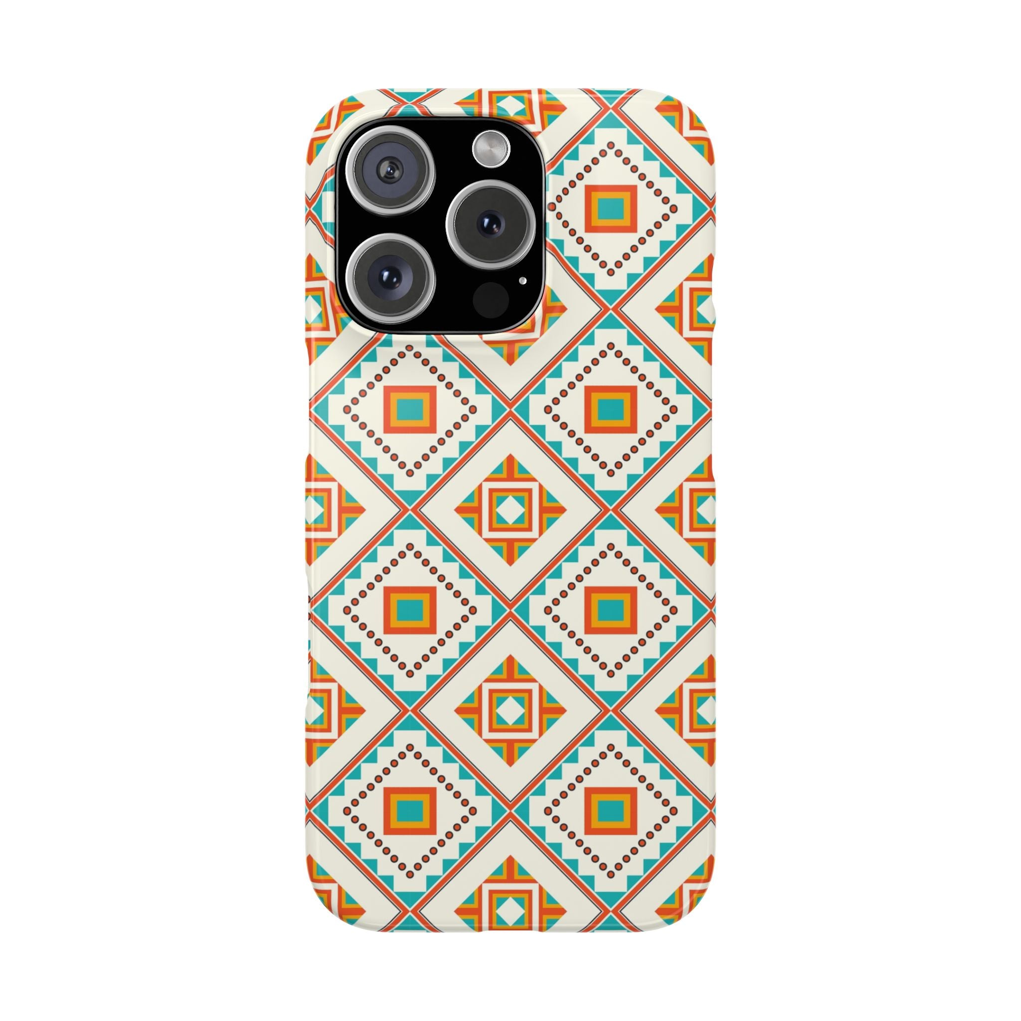 Slim Phone Case — Retro Geometric Tile Pattern (Turquoise & Orange)