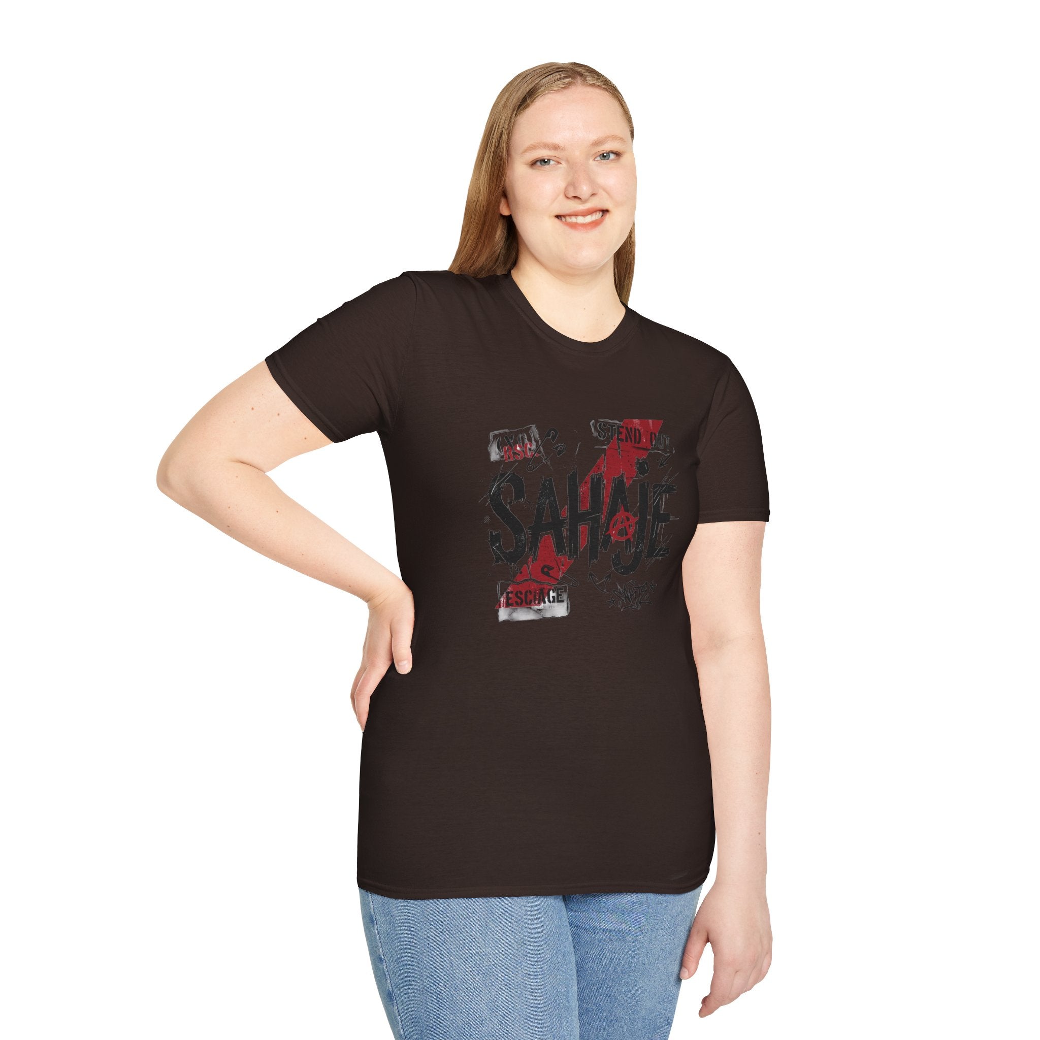 SAHAJE Graphic T‑Shirt — Distressed Red Accent Streetwear Tee