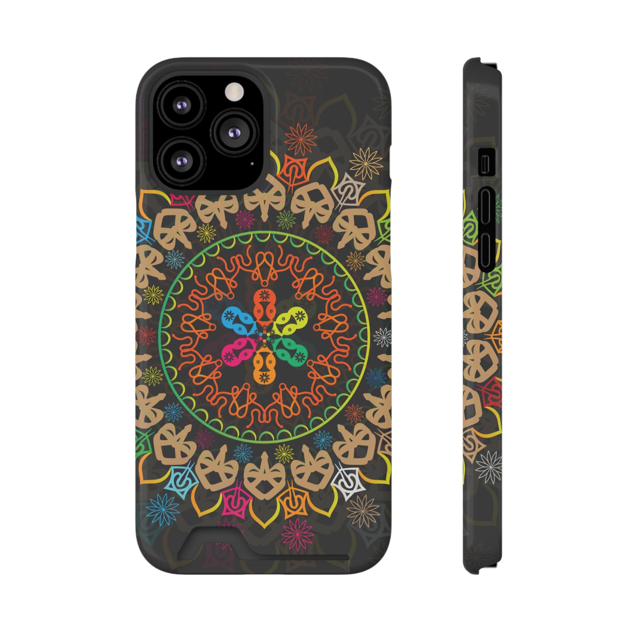 Colorful Mandala Phone Case with Card Holder, Bohemian Phone Accessory, Gift for Him/Her, Vibrant Smartphone Case, Artistic Phone Cover