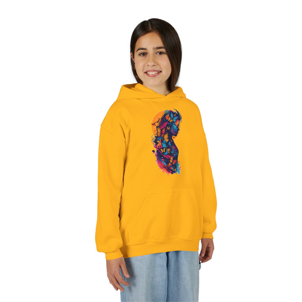 Youth Hoodie — Colorful Butterfly Silhouette Kids Pullover