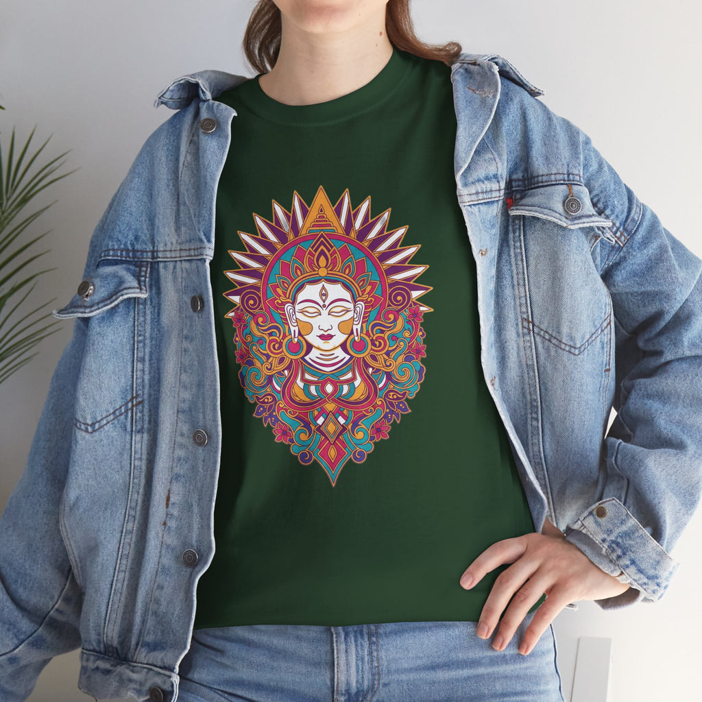 Spiritual Goddess Sun Mandala Tee — Colorful Boho Yoga T‑Shirt