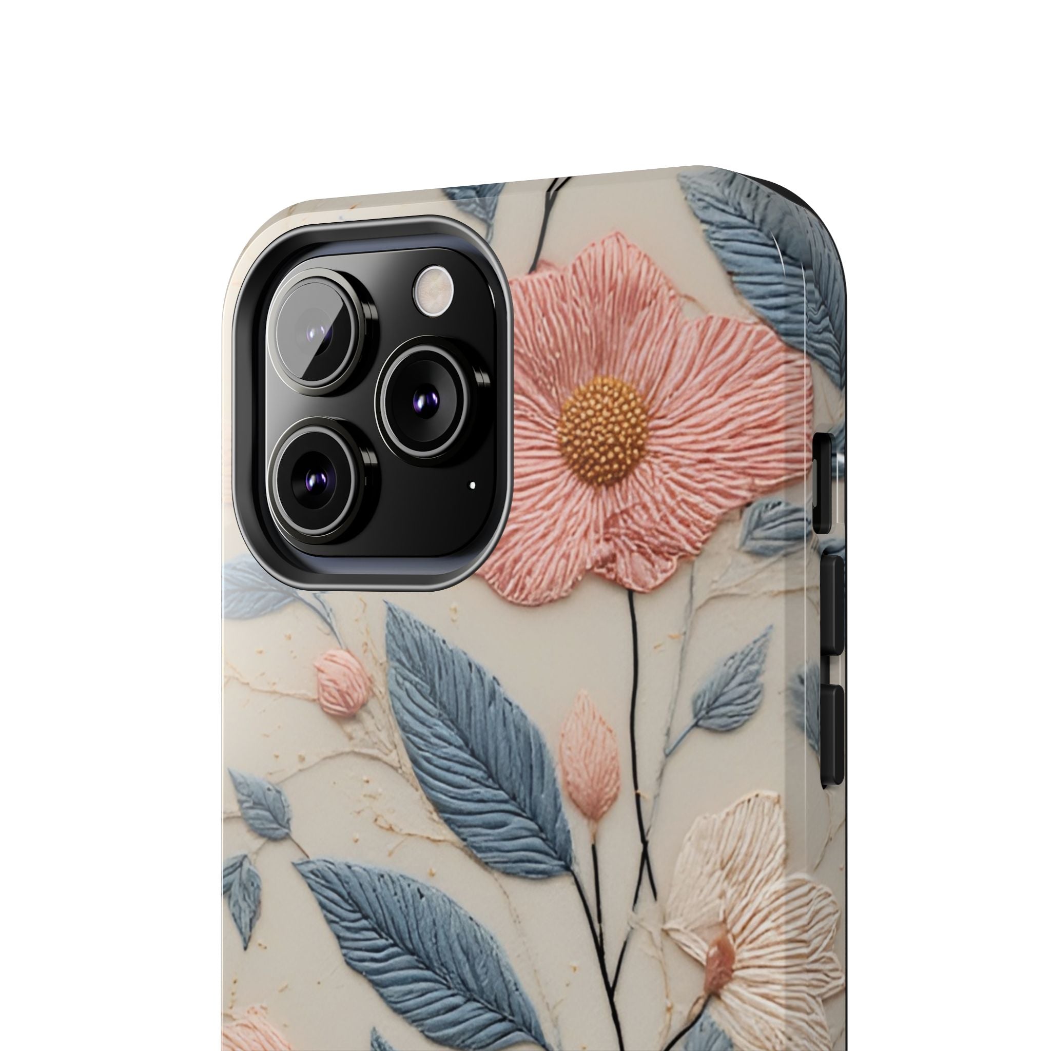 Floral Embroidered Tough Phone Case — Pink Blossom Protective Phone Cover
