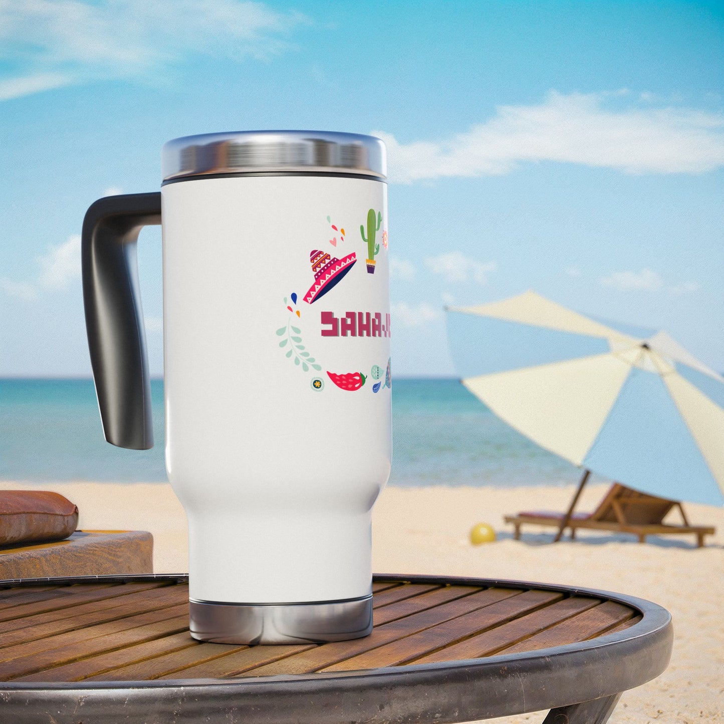 Vibrant Travel Mug - 14oz Stainless Steel Insulated Tumbler with Handle, Fun Cactus Design, Perfect for Outdoor Adventures, Gifts for [...]
