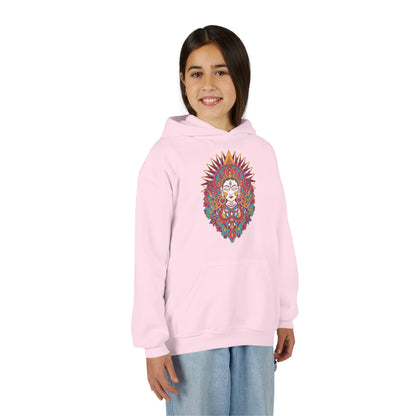 Youth Hoodie with Colorful Sugar Skull Goddess Design — Day of the Dead Kids Pullover