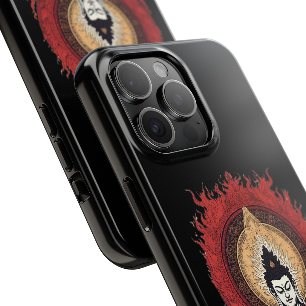 Buddha Meditation Tough Phone Case — Flame Halo Lotus Spiritual Protective Cover