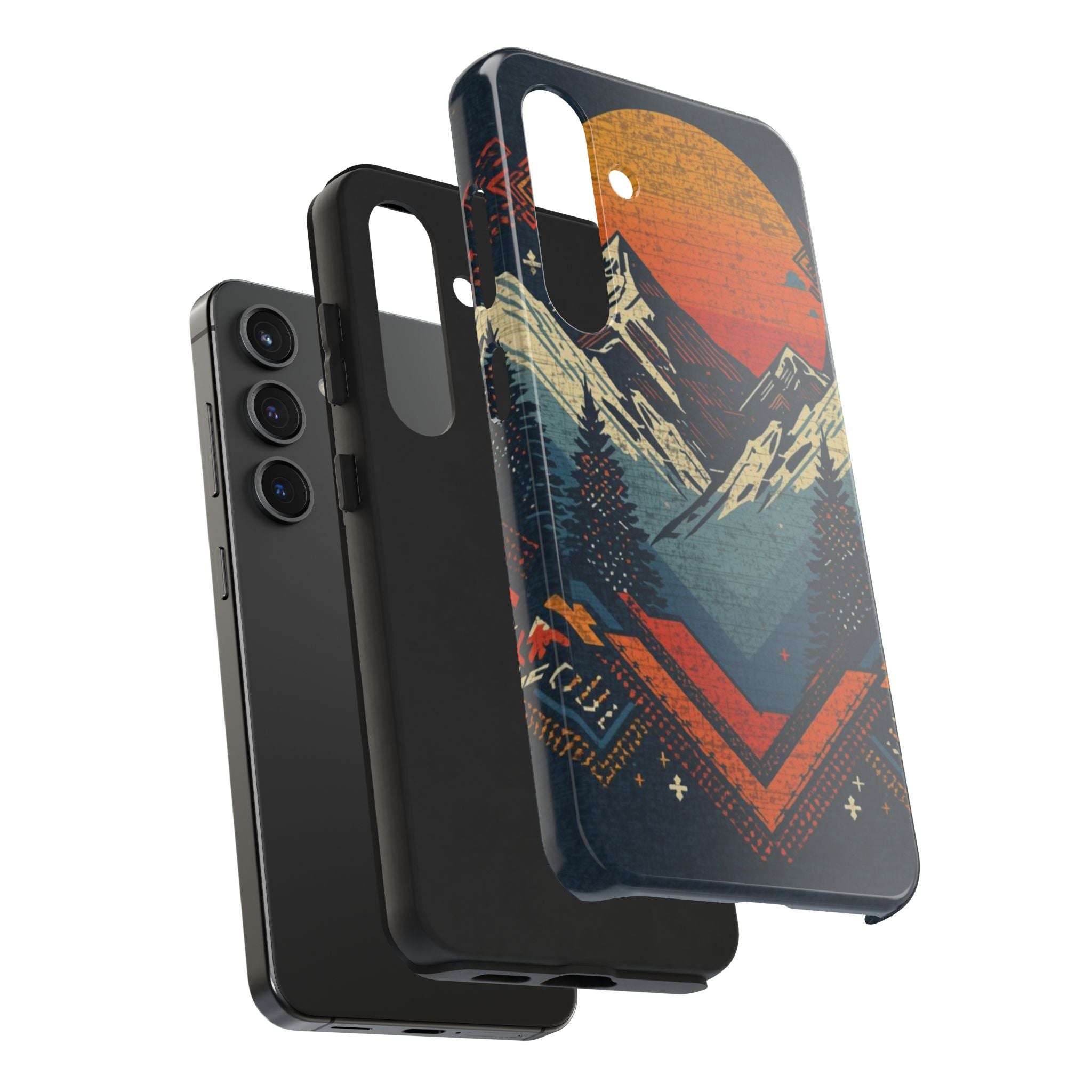 Tough Phone Case — Retro Mountain Sunset Design