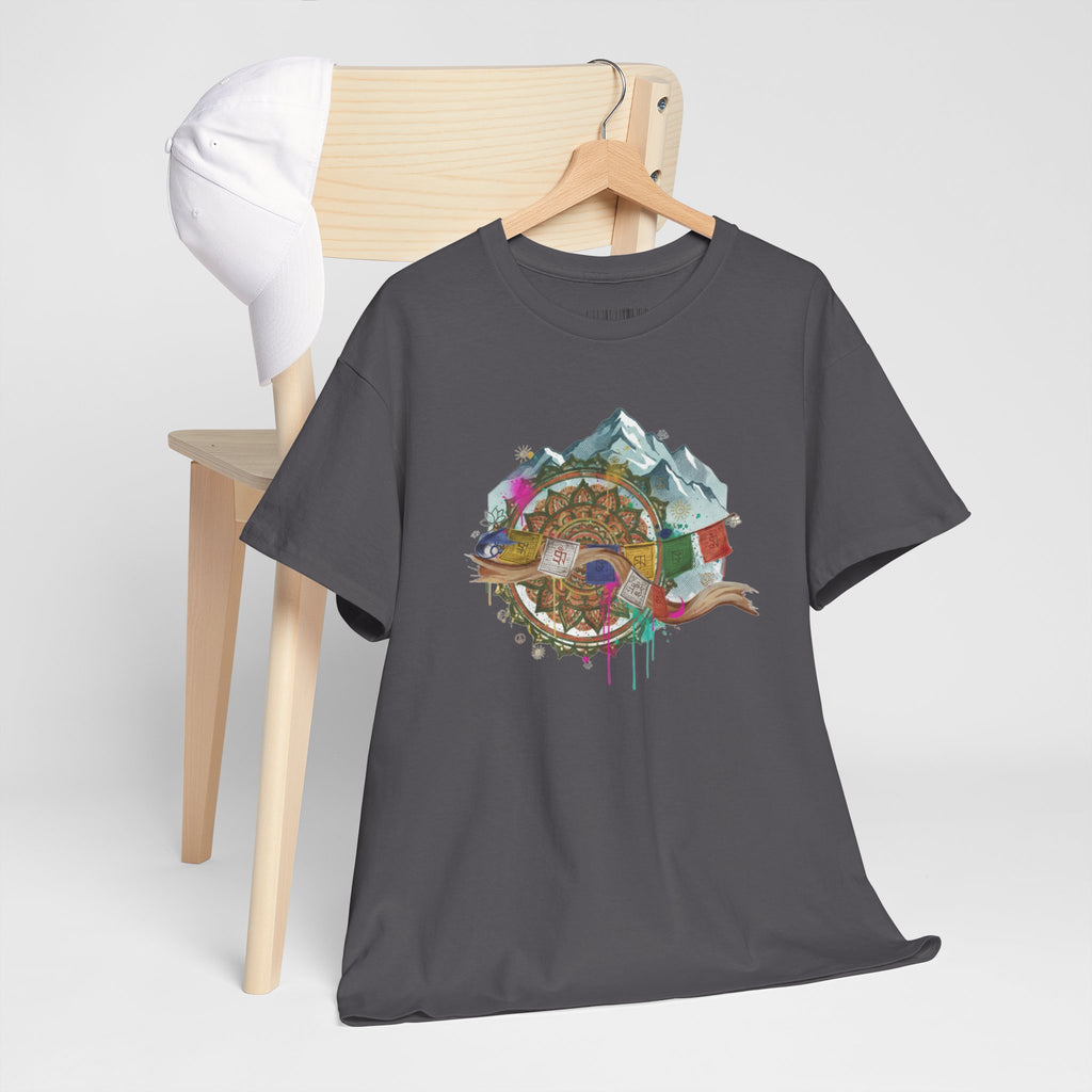 Adventure Compass Graphic Tee — Mountain, Globe & Flag Illustration