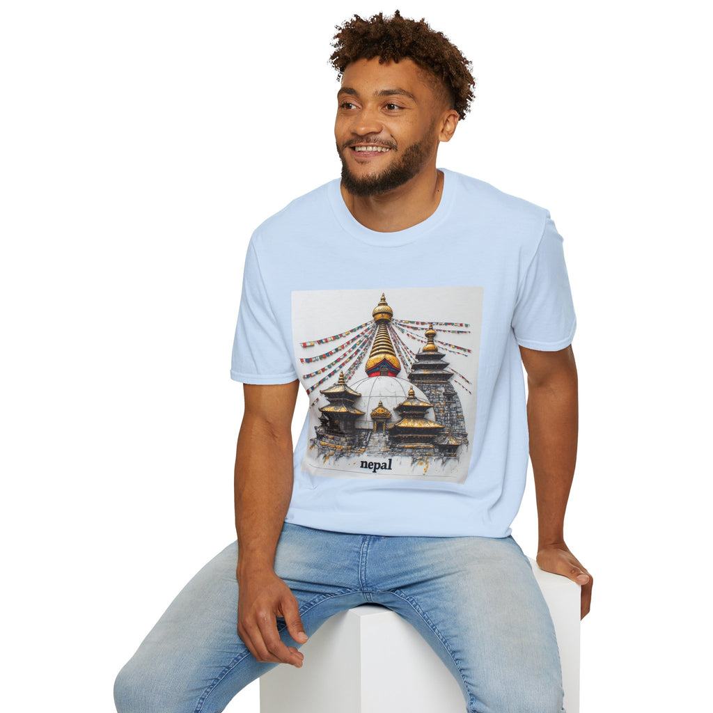 Nepal Temple Graphic T-Shirt — Boudhanath Stupa Prayer Flags Travel Tee