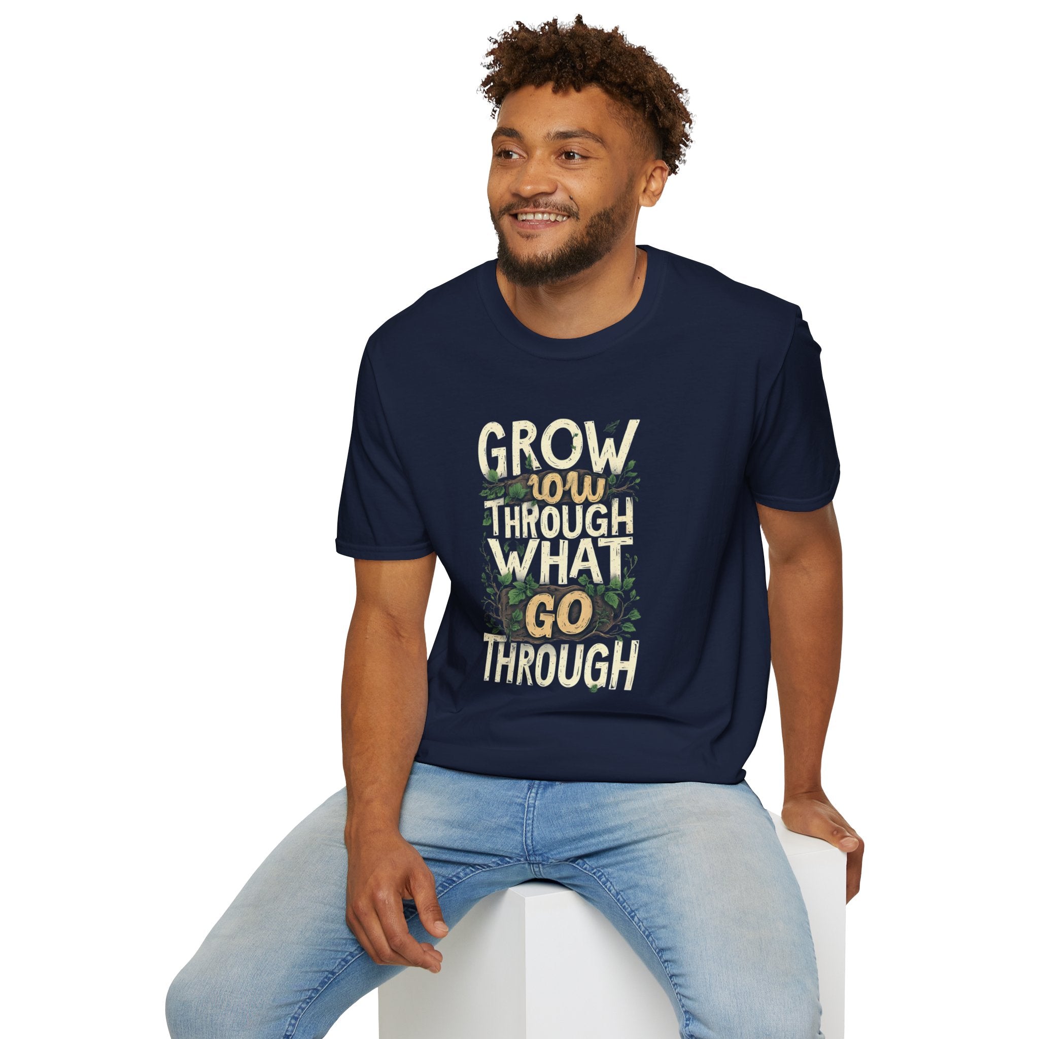 T-Shirt — Floral 'Grow Slow, Go Through' Inspirational Graphic Tee