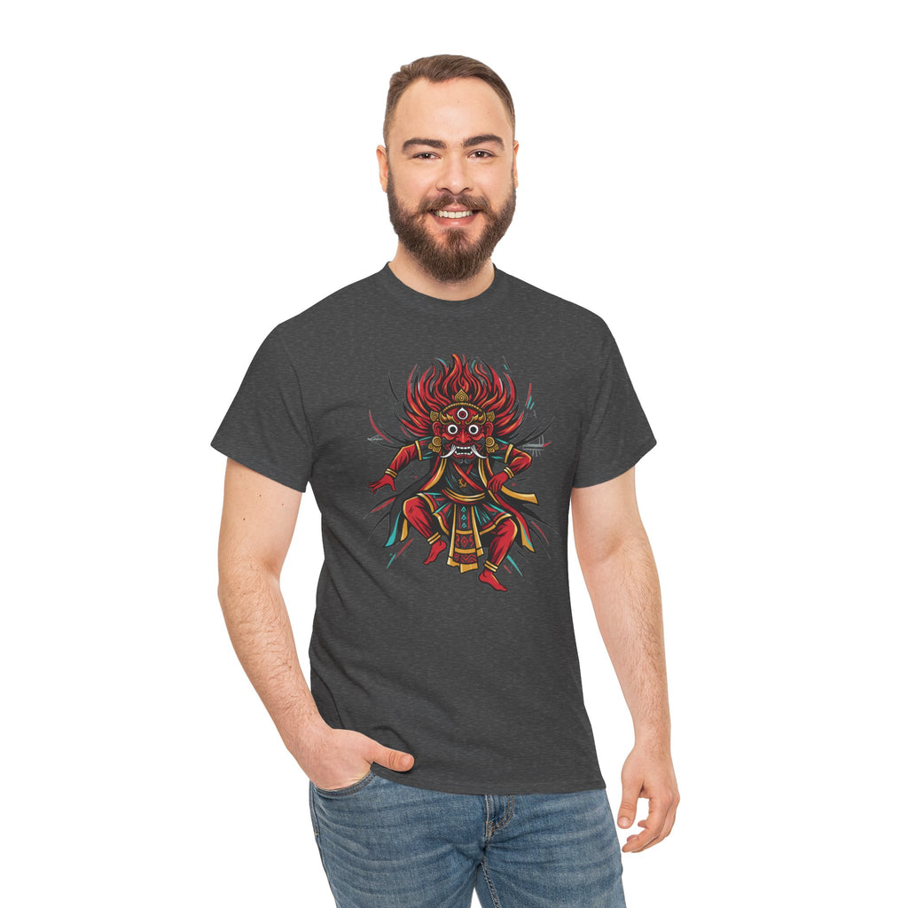 T-Shirt — Fierce Red Oni Demon Graphic Tee (Mythic Japanese Mask Design)