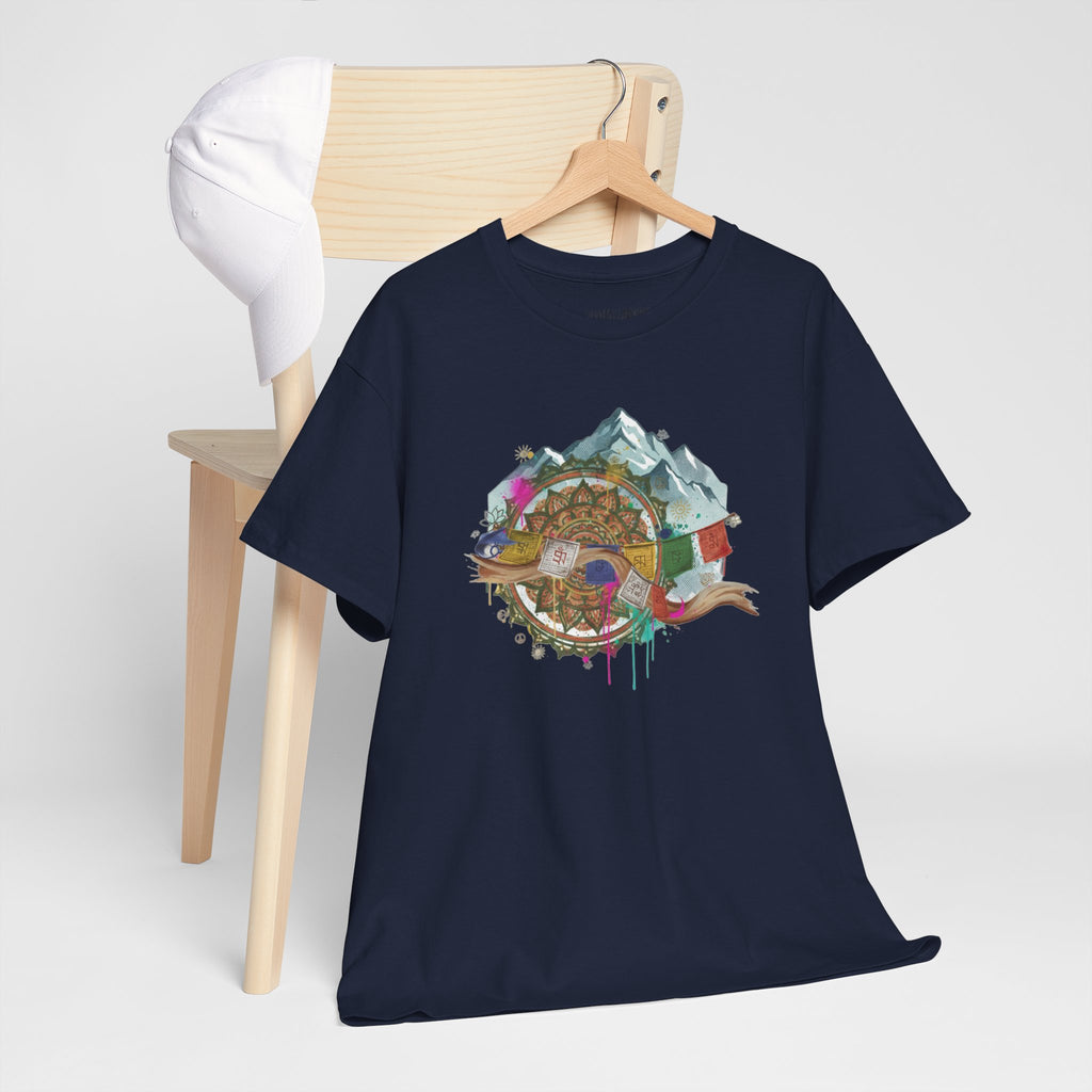 Adventure Compass Graphic Tee — Mountain, Globe & Flag Illustration