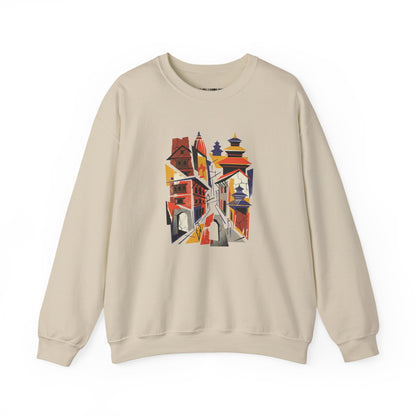 Architectural Cityscape Crewneck Sweatshirt — Abstract Urban Alley Art