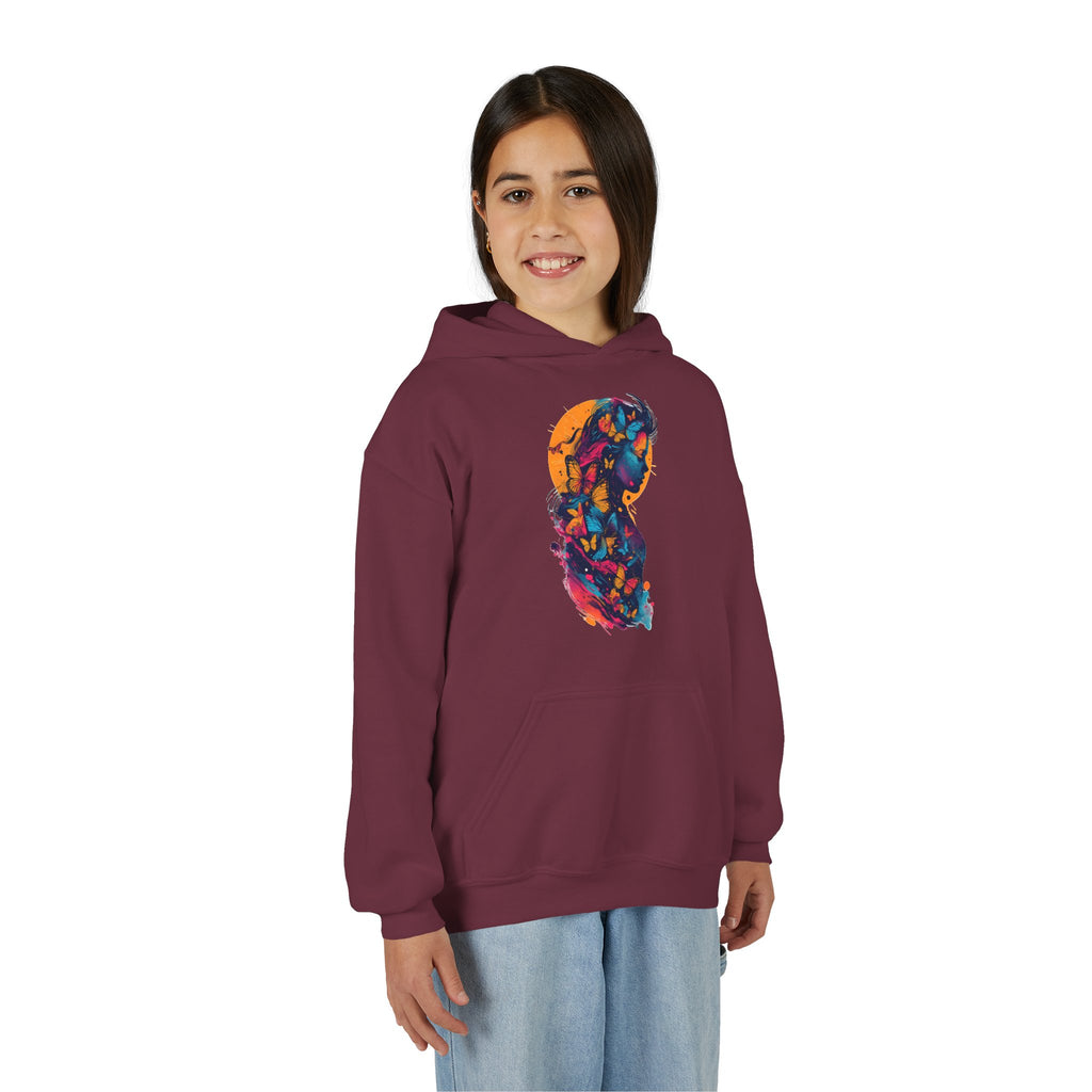 Youth Hoodie — Colorful Butterfly Silhouette Kids Pullover