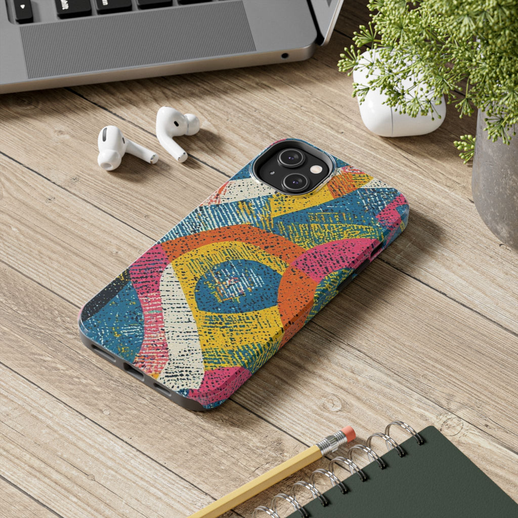 Bold Retro Abstract Tough Phone Case — Colorful Geometric Protective Cover