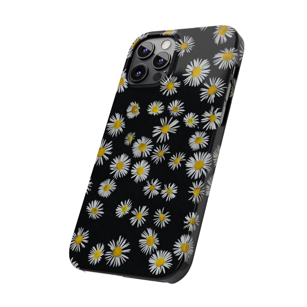 Daisy Pattern Slim Phone Case — Black Background Floral iPhone Case