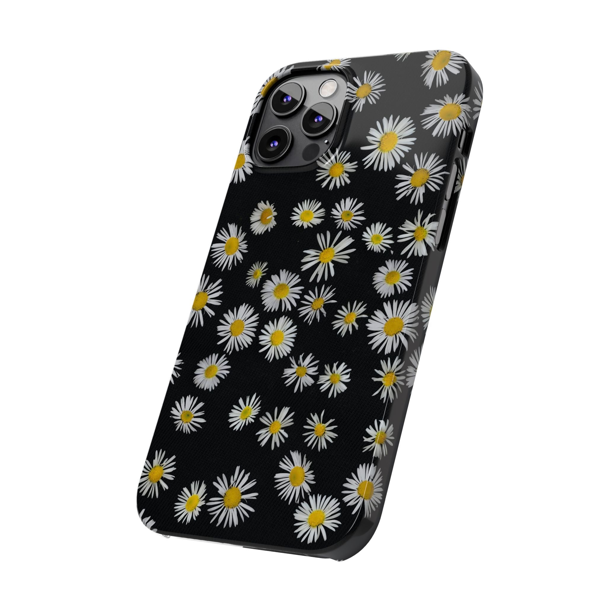 Daisy Pattern Slim Phone Case — Black Background Floral iPhone Case
