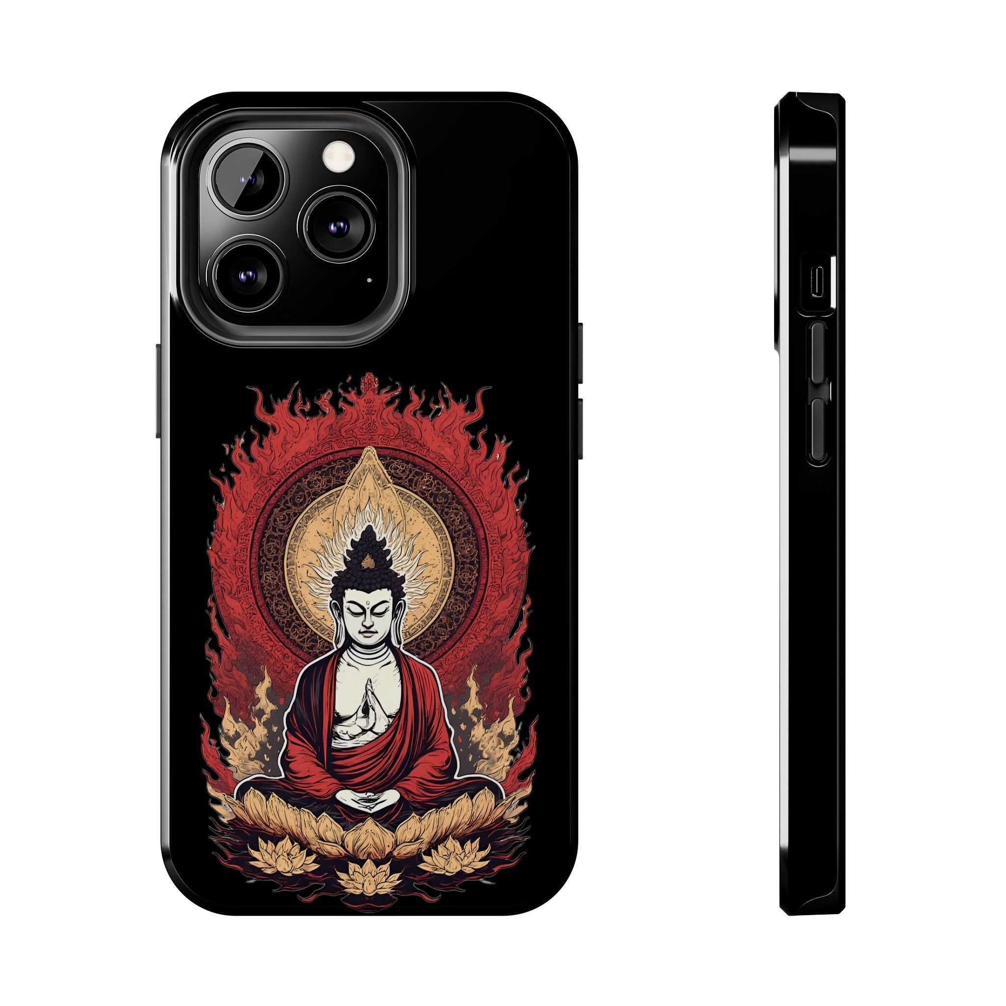 Buddha Meditation Tough Phone Case — Flame Halo Lotus Spiritual Protective Cover