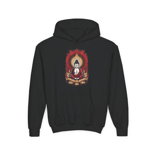 Buddha Flame Youth Hoodie — Meditative Lotus Buddha Graphic Sweatshirt