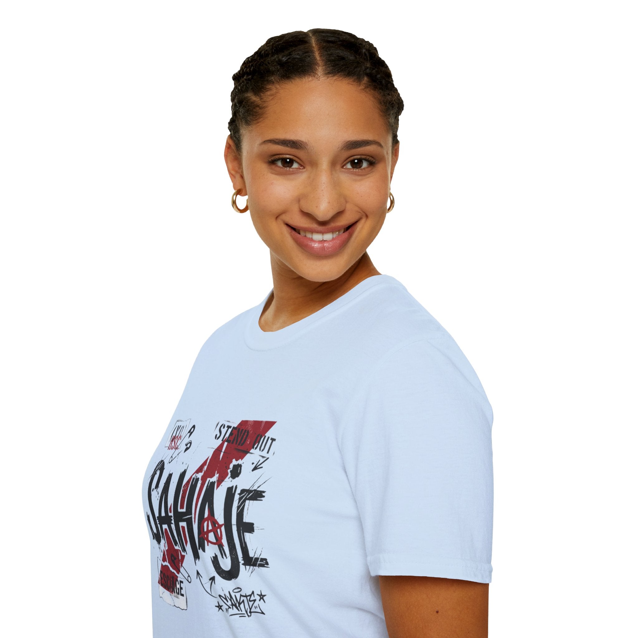 Sahajé Graphic T-Shirt — Bold Streetwear Tee with Red Slash Design