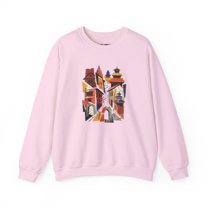 Architectural Cityscape Crewneck Sweatshirt — Abstract Urban Alley Art