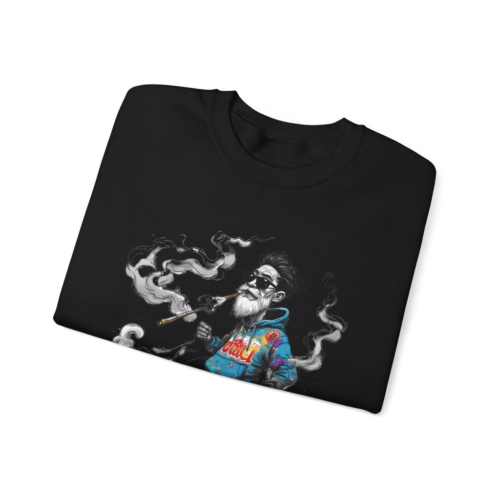 Crewneck Sweatshirt - Retro Cool Grandpa Smoking Pipe Illustration
