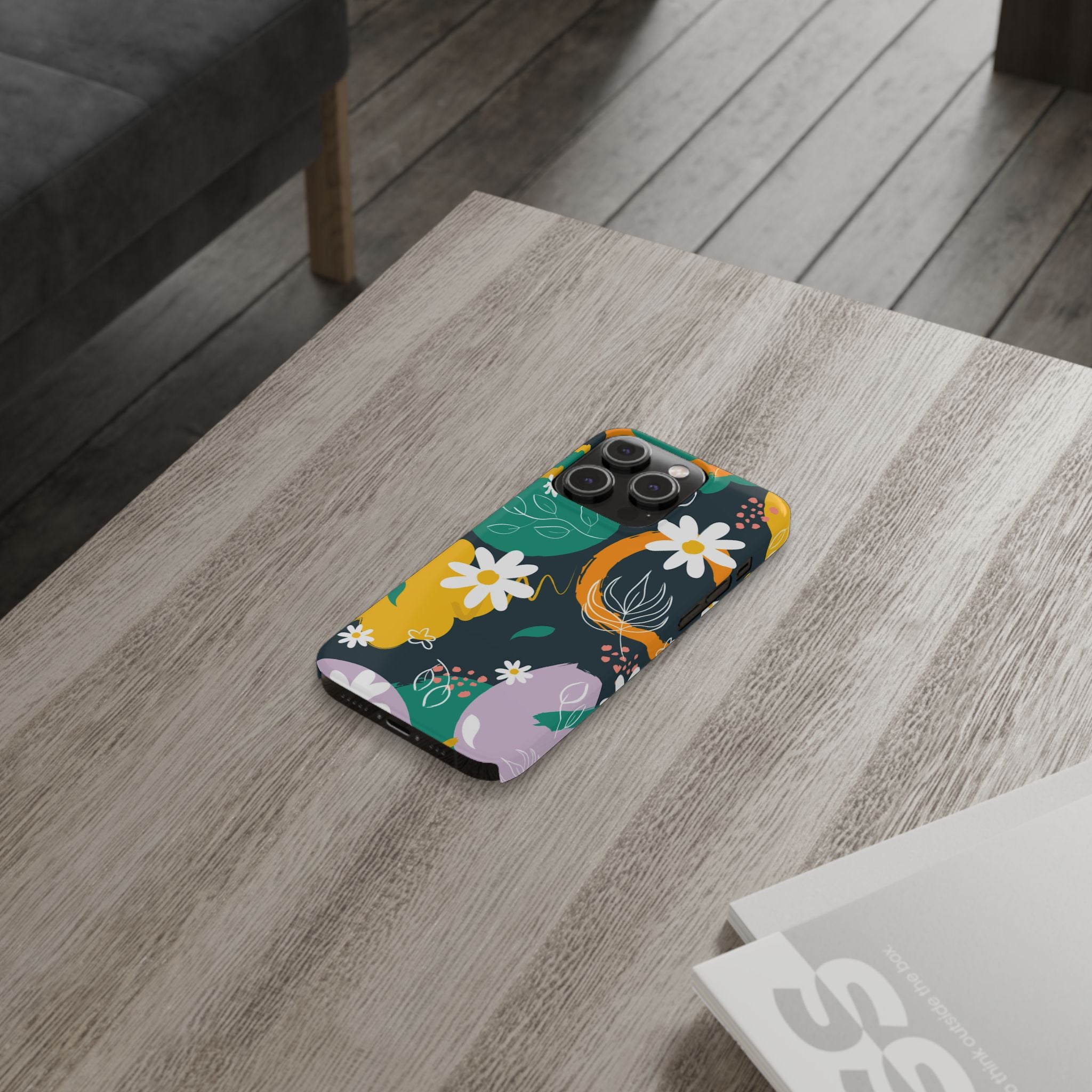 Floral Circle Slim Phone Case — Colorful Abstract Daisies Phone Cover